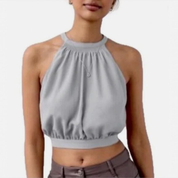 Wilfred Tops - Aritzia Wilfred Cadence Crop Gray Purple Halter Neck Tie Back Top Size M FX9